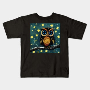 Owl with big Blue eyes and Stars Kids T-Shirt